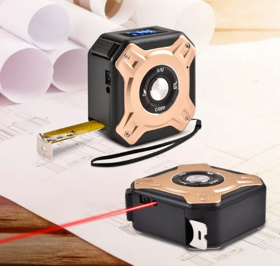 USB Rechargeable 2 in 1 Portable Tape Laser Distance Meters Measuring Tool