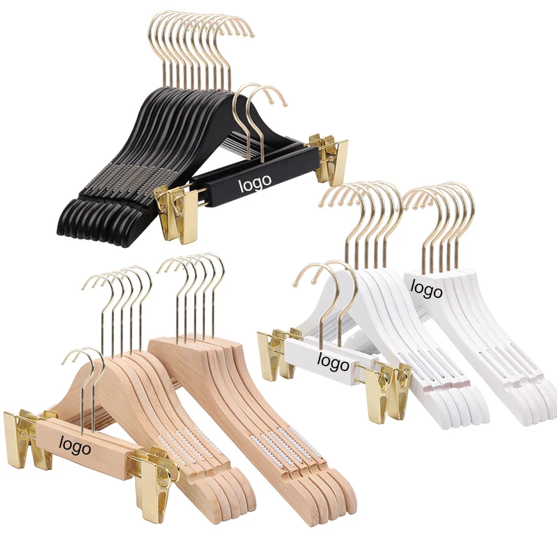Shop Luxury Wood Hanger Natural Boutique Gold Accessories Custom white wooden hangers For Clothes Coat Hanger for Store