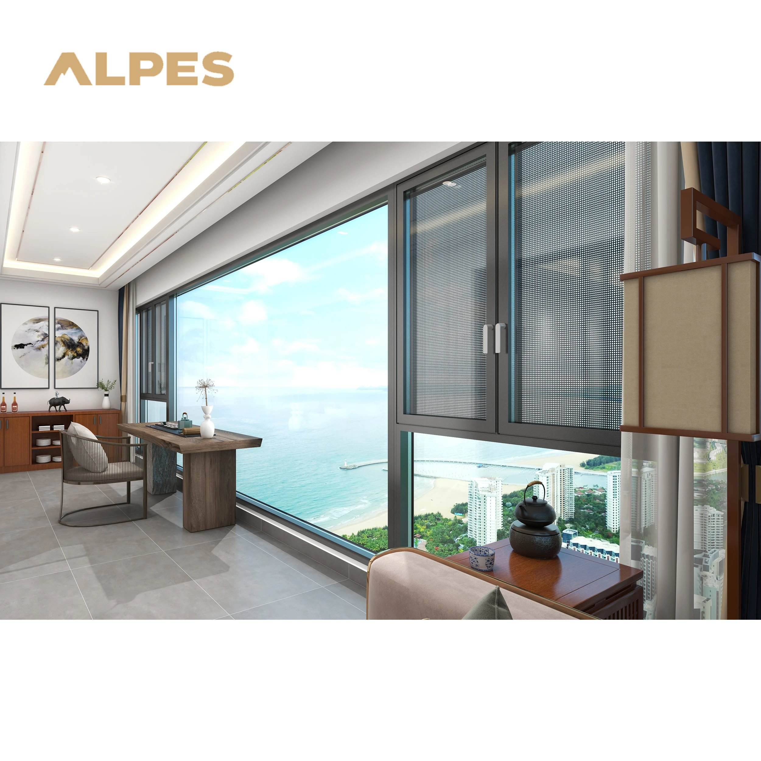 ALPES Simple Design Aluminum Casement Window, windows for House and Apartments,huge Aluminum Glass windows