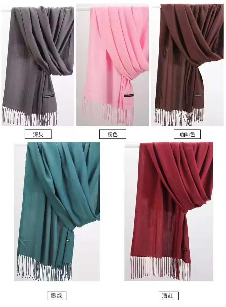 new tassel scarf women warm candy solid color turkish cashmere pashmina shawl scarf