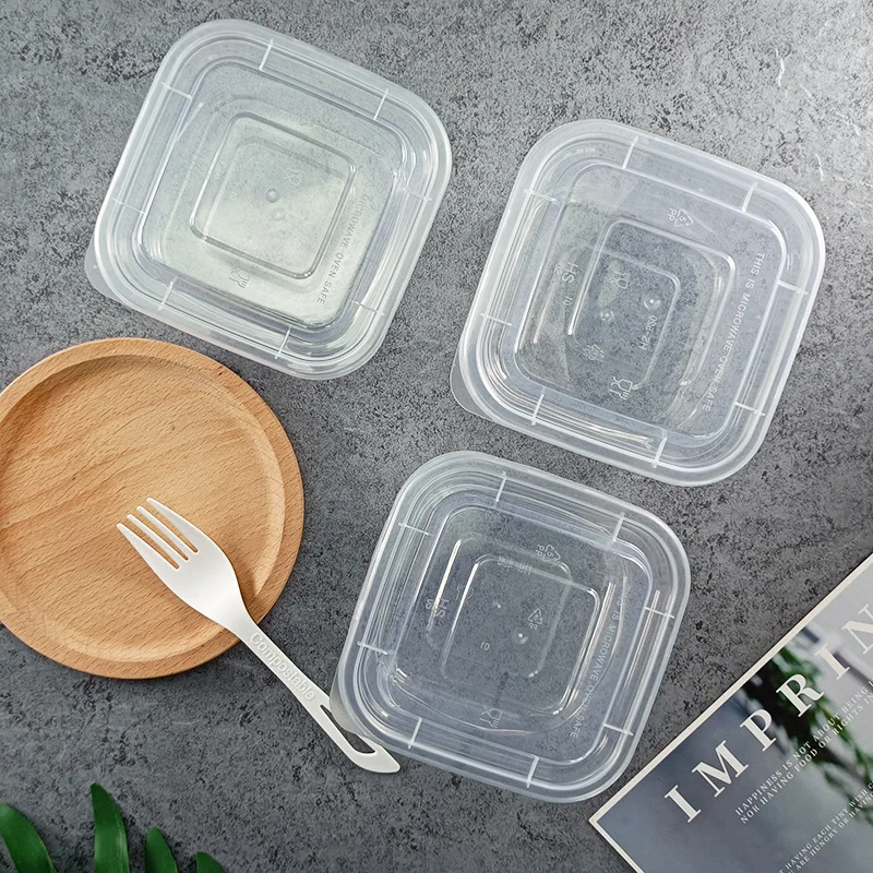 Food Grade Square Disposable Plastic Packing Box Square Reusable Meal Prep Pp Plastic Bento Lunch Box