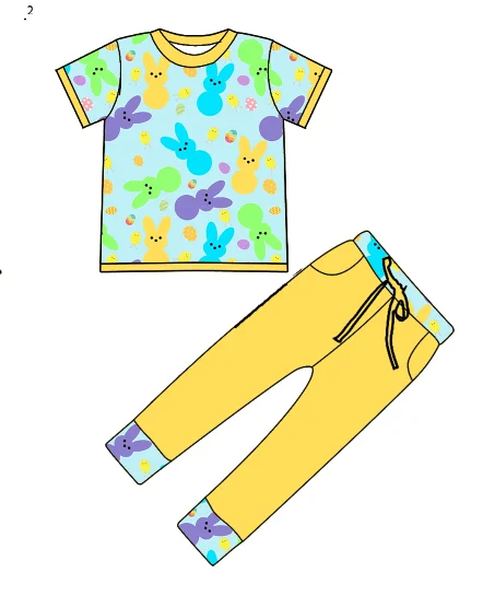 cute yellow rabbit print girls dress shorts summer kids bamboo clothing sets