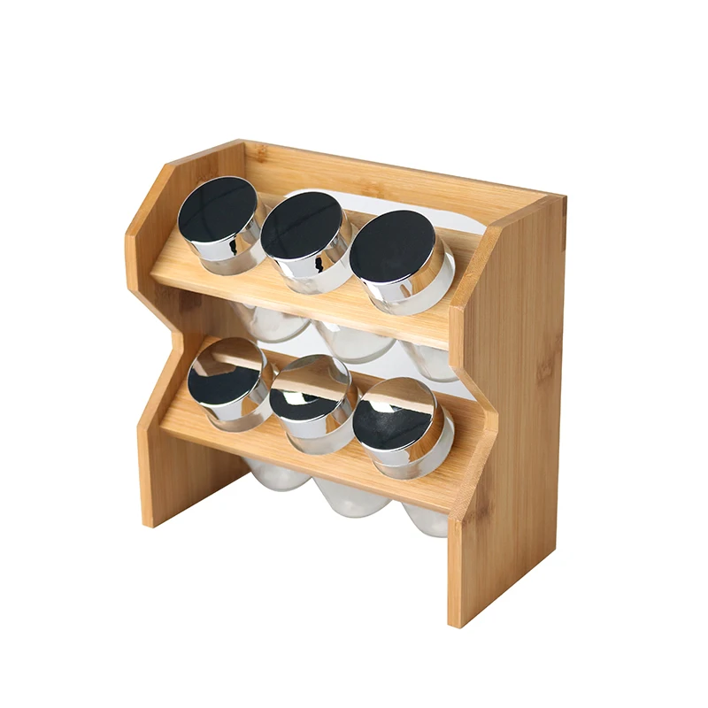 Wholesale Premium 2 Tier Bamboo Spice Holder Organizer Kitchen Wall Storage Spice Rack Set