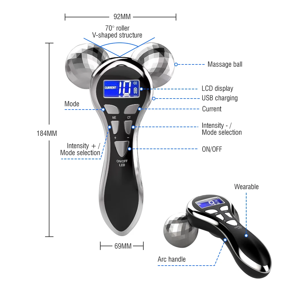 2022 Home use emsings bio face lifting microcurrent 3D roller facial massager device