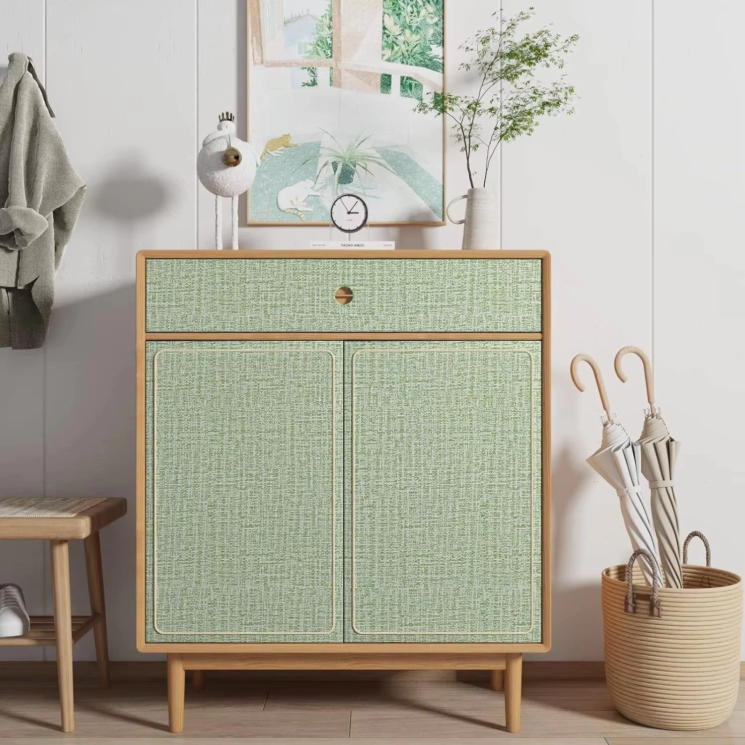 High Quality Light Green Linen Grasscloth Peel and Stick Wallpaper Vinyl Self Adhesive Removable for Wall Decor