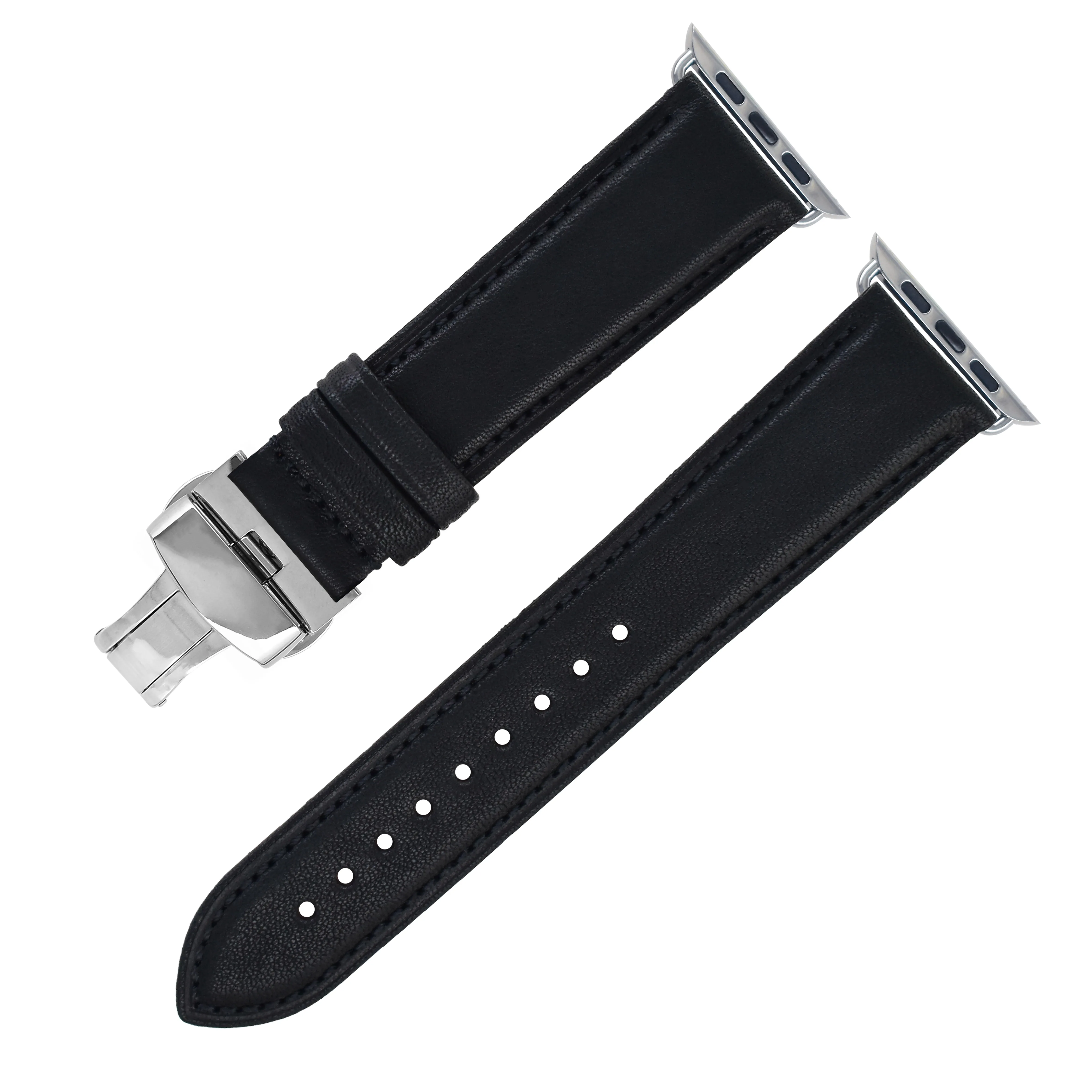 Classic Quality Apple Watch Leather Watch Strap Band for Men 45mm Deployment Buckle Display