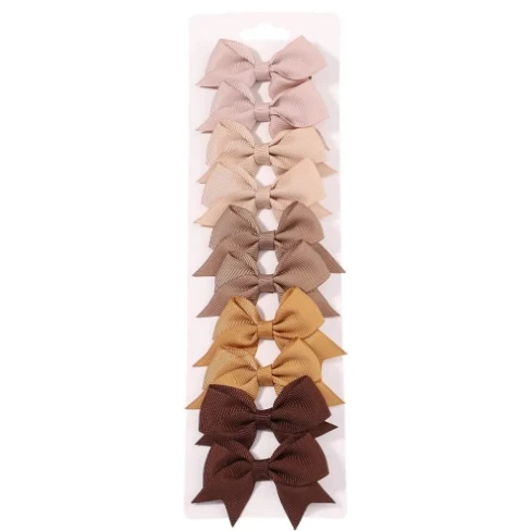 10pcs/card Mixed Color 2.4 Inches Bow Hair Clip Wholesale Fashion Baby Girl Hair Accessories Set Custom Solid Color Ribbon Bows