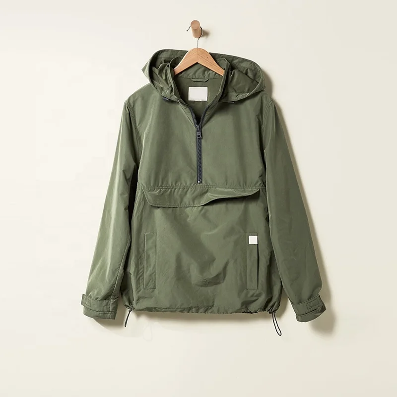 New Arrival Men Autumn Spring Style Customized Portable Mens Hooded Softshell Nylon Zip Pullover Solid Color Anorak Windbreaker