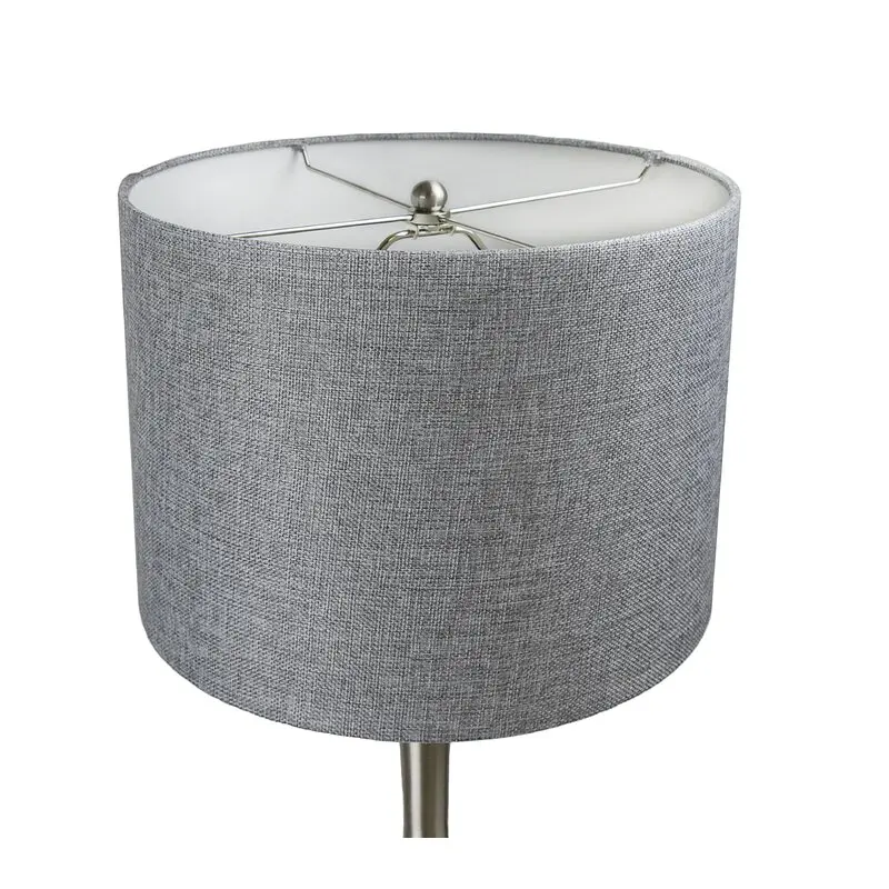 Set Of 2 Modern Brushed Nickel Bedside Table Lamp Gray Linen Fabric Drum Shades Luminous Light For Laptop Bedroom Home