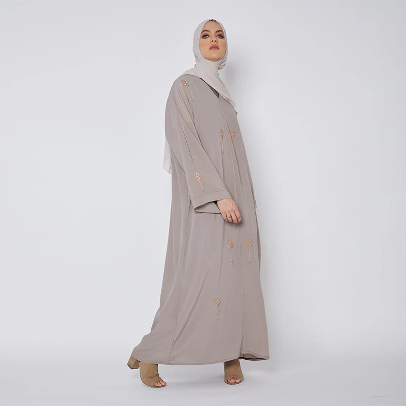 Pyjama Femme Dubai Women Muslim Solid Color Long Sleeve Corset Casual Dress Islamic Ladies Flower Abaya Kaftan