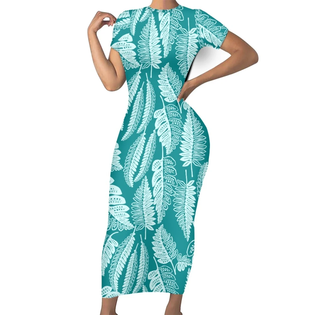Custom Women Maxi Dress Maori Art Fern Print Sexy Bodycon Long Maxi Dress Summer Ladies Short Sleeve Tight Package Hip Dress