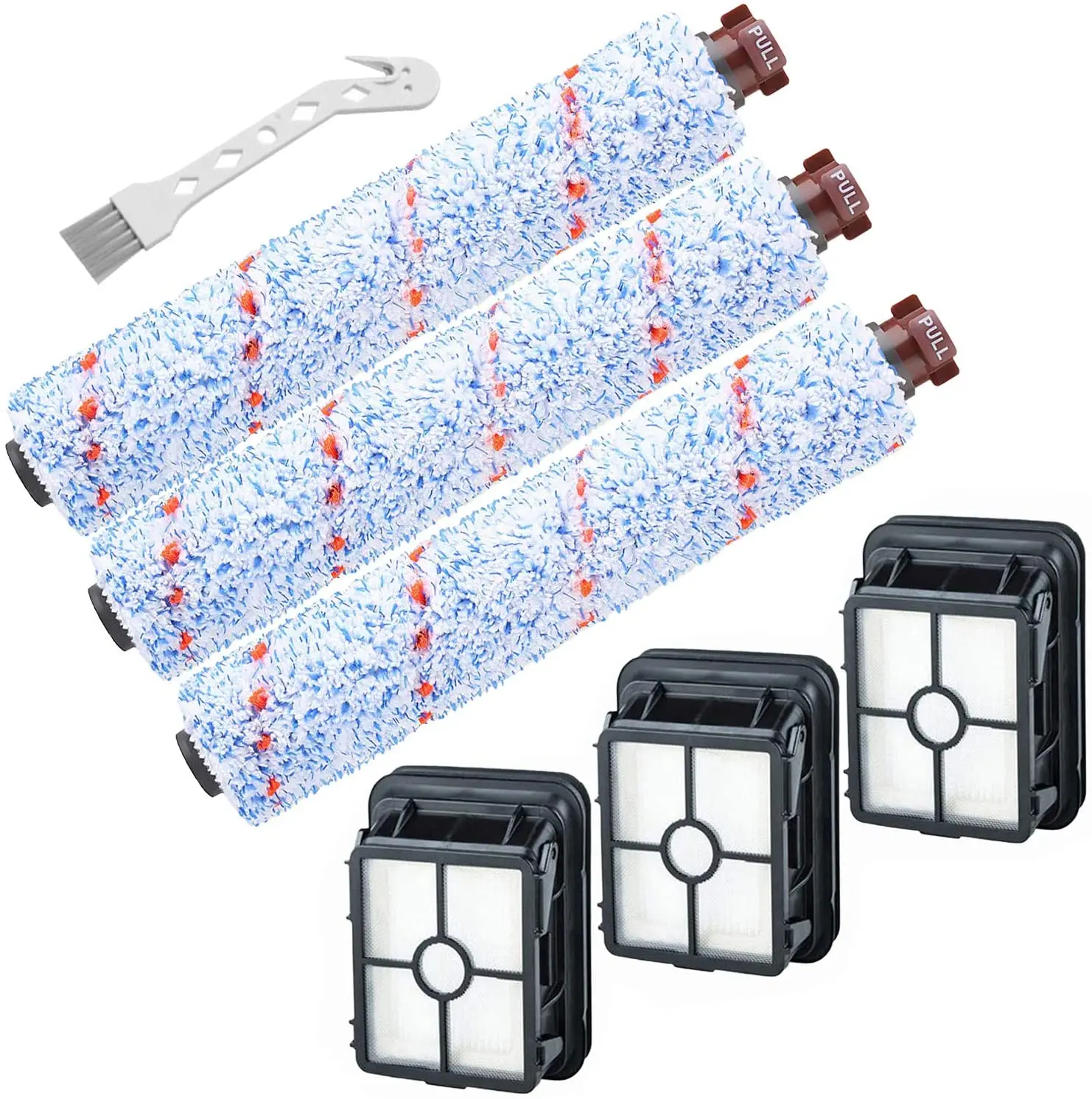 Replacement Parts for Bissell CrossWave Vacuum Cleaner, 3 Pack 1868 CrossWave Multi-Surface Brush Rolls + 3 Pack 1866 replacemen