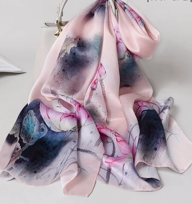 100% Silk Scarf Women Satin Printed Excellent Silk Scarf Bound Custom Printed Mulberry Silk Scarf