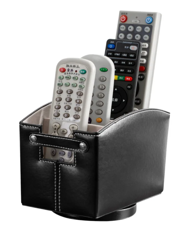 Custom PU Leather Desktop Organizer Box 360 Degrees Rotatable Hotel TV Remote Control Holder for Living Room Sundries Storage