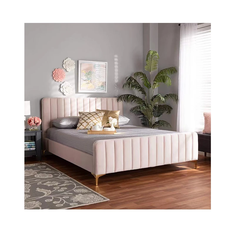 2022 Guangdong Italy Light Luxury art design King queen size double fabric bed bedroom modern furniture