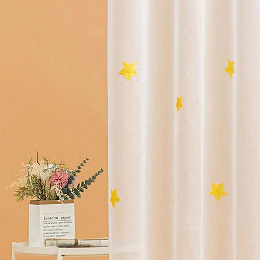 2021 Amazon New arrival Zucchi textile window nice plant embroidery sheer voile curtain tree star leaves cute kid room curtain