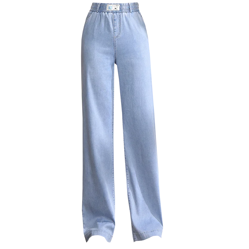 Summer Women Elastic High-waist Tencel Jeans Wide Leg Denim Jeans