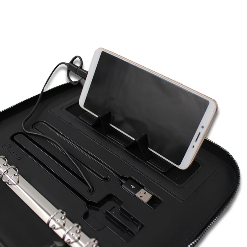 Portfolio with Powerbank Zipper Phone Stand Holder Customized Leather Notebooks 2024 New Arrival A5 PU Leather Spiral 80 Sheets