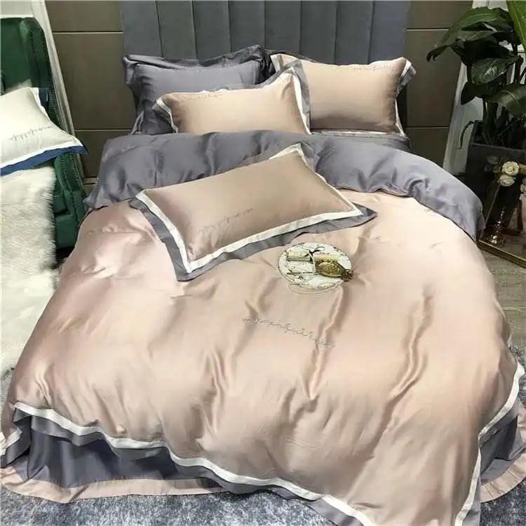 Double Face 100% Tencel Lenzing Color Matching With Edges Family 5 PCS Bedding Set
