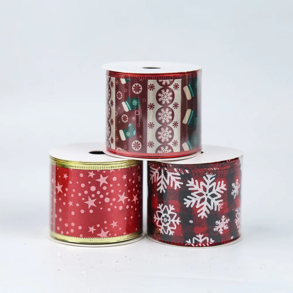 Red and black series woven fabric plaid edge ribbon for Christmas decorative  wreath