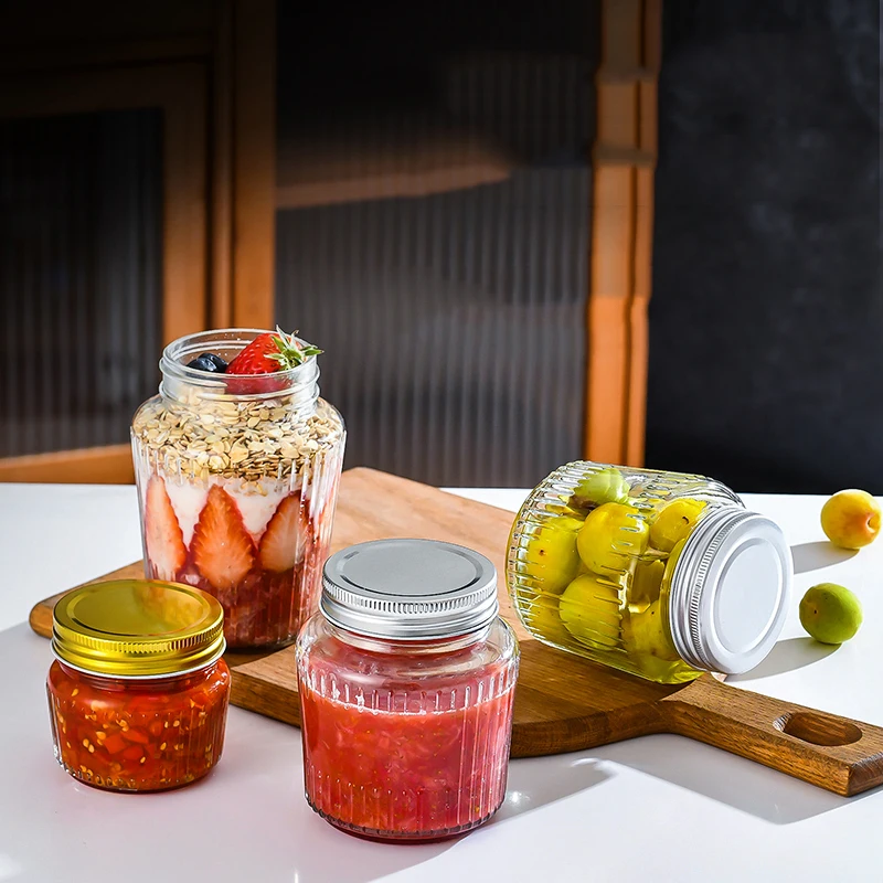Airtight 180ml 280ml 380ml 500ml Ergo Honey Pot Glass Jar For Jam Butter Honey With Metal Lug Twist Lid