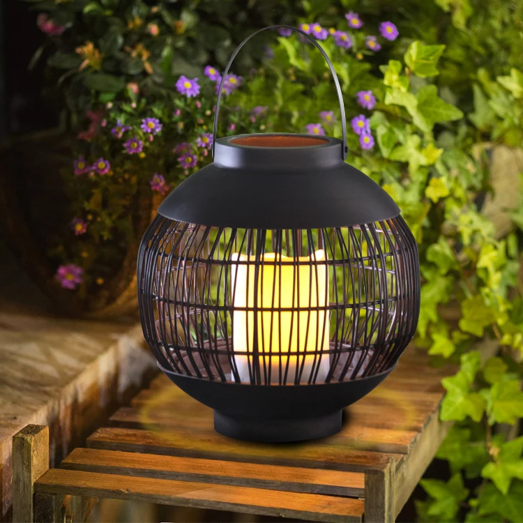 Home Decor Wedding Centerpiece Outdoor Solar Powered Rattan Ball Shaped Garden Lantern