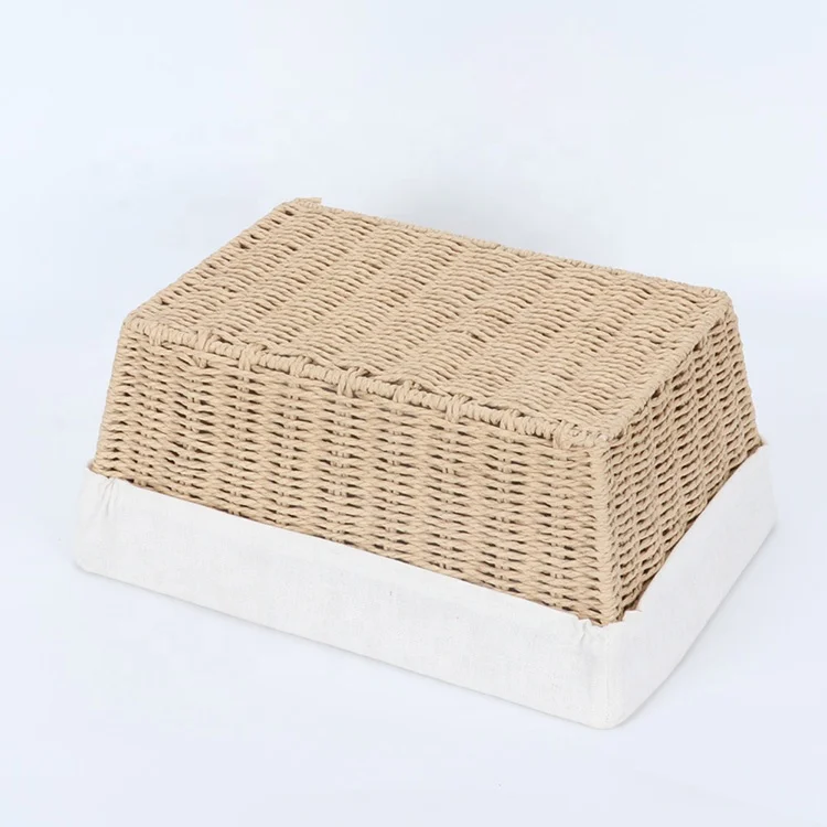 Linyi factory paper rope woven pantry storage basket environmental paper rope fabric lining metal storage basket