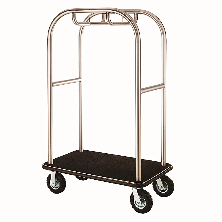 Hospitality Source Heavy Duty Stainless Steel Concierge Birdcage Bellman Carts Gold Hotel Luggage Trolley