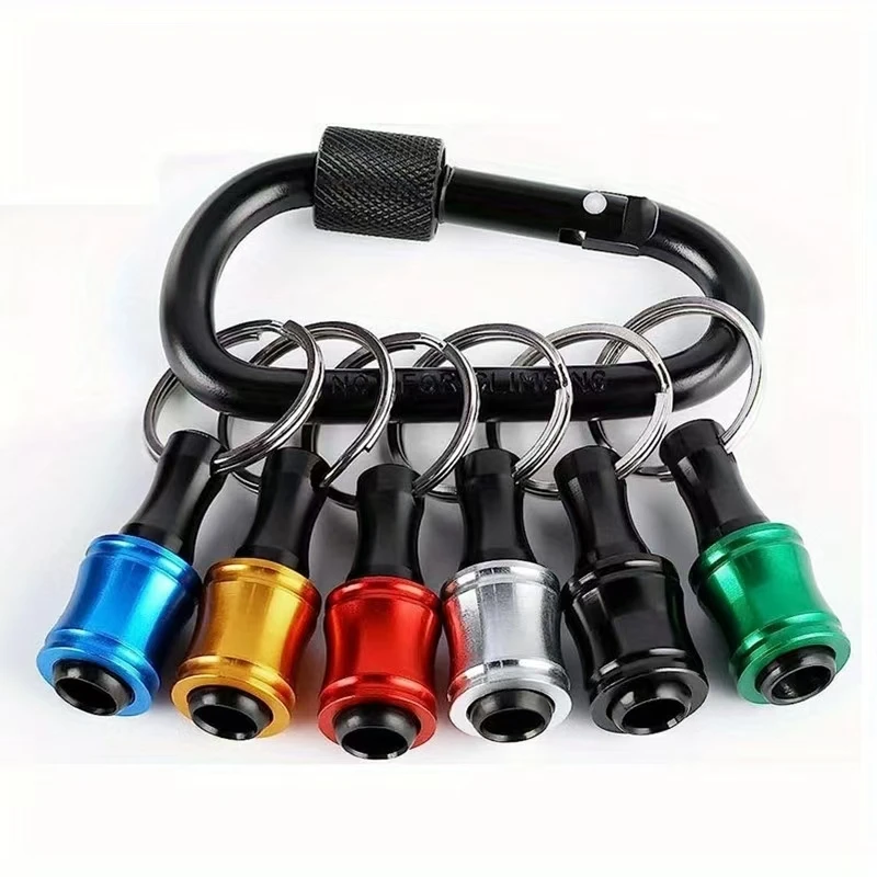 6pcs quick release 1/4 inch hex shank screw dirver bit holder  keychain  with black carabiner  for whole saler original factory