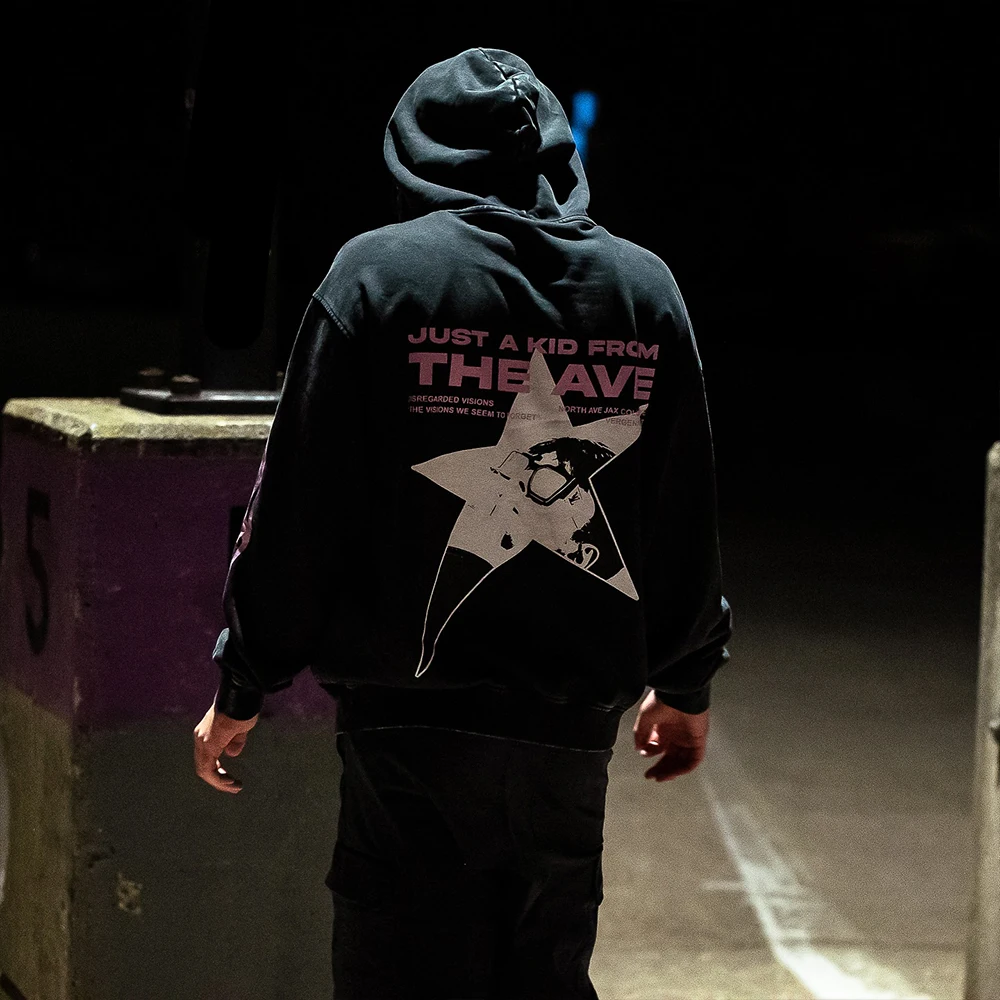 OEM Custom 100% Cotton Oversized Functional Y2K Heavyweight Printing Logo Mock Neck Acid Wash Vintage Men Hoodie