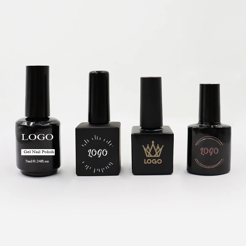 Custom Logo 10/15mL Empty Nail Polish Bottles with Brush Black Frosted Glass Cosmetic Containers Art Nail Gel Refillable