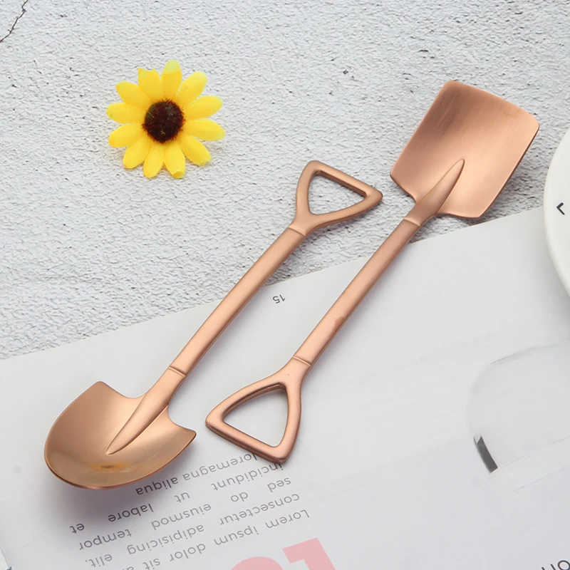 
Creative Colorful Stainless Steel Shovel Shape Spoon For Tea Coffee Cream Dessert 