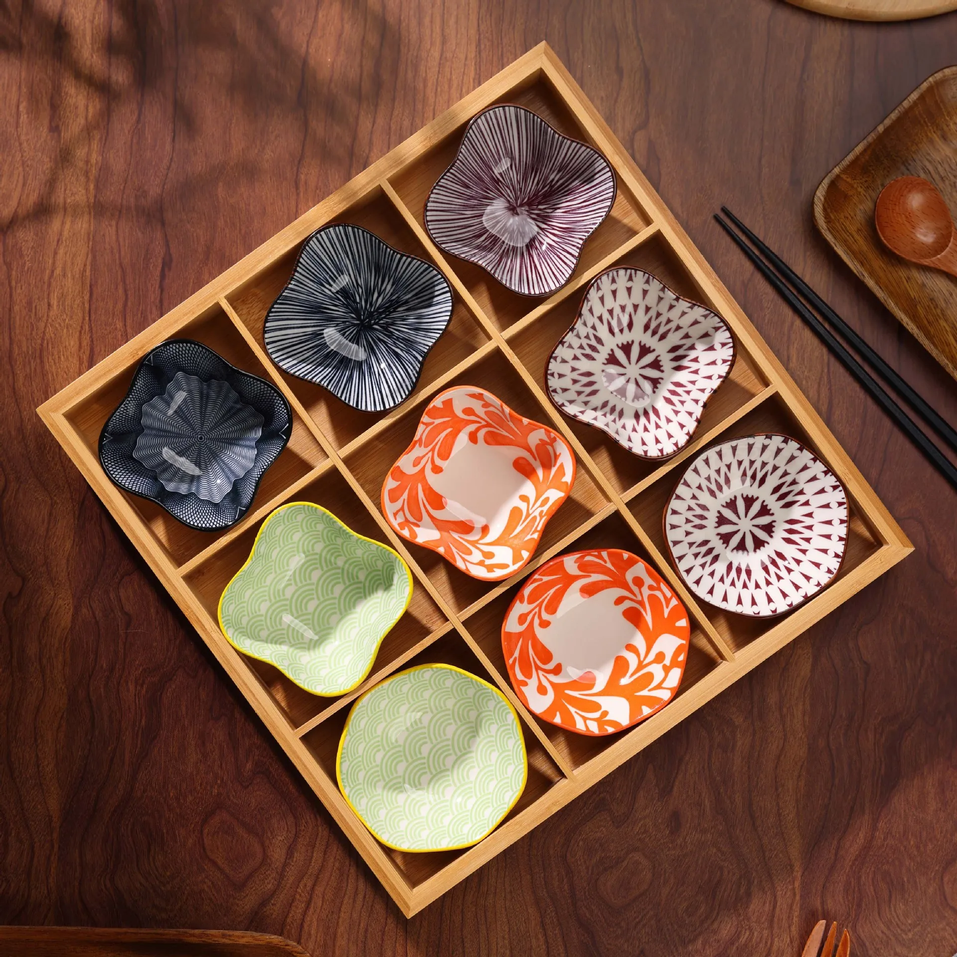 Set of 9 Bamboo Wooden Serving Trays-Large and Mini-Nesting Multipurpose for Breakfast Coffee Table/Butler Party Occasions