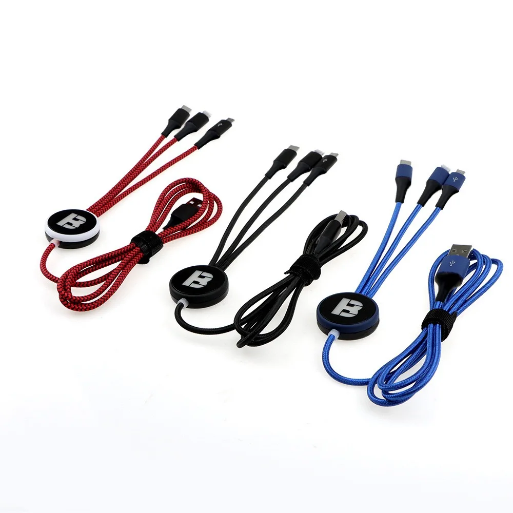 iStapromo Gifts Custom Led 3in1 Charging Cord 1M Glow Light LOGO Multi USB 3 in 1 Charging Cable High quality pure copper core