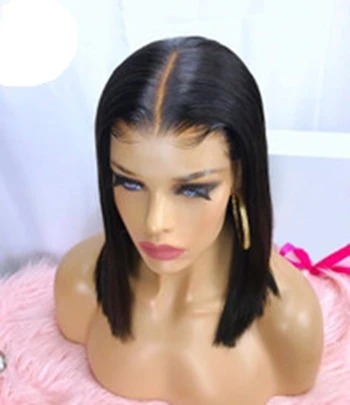 LINDAL 9A Short Bob 13x6 Lace Front Human Hair Wigs,150% Density Pre Plucked and Bleached Knots Natural Hairline Middle Part