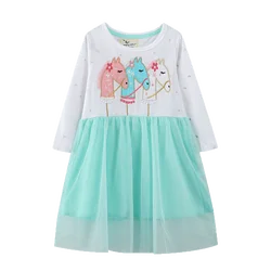 Trending 2022 Birthday Casual Style Full Sleeves Tulle Embroidered Mint Green Pretty Dresses For Girls