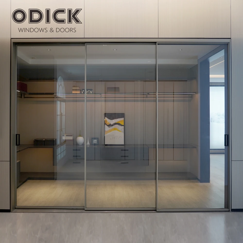 ODICK aluminum doors and windows modern interior sliding door partition sound insulation  glass sliding aluminium french door