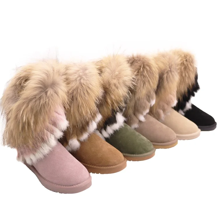 Free Samples Hot Sale Winter Manufacturer Trendy Three Color Racoon Fur Women Snow Boots, Ladies Top Quality Winter Half Boots
