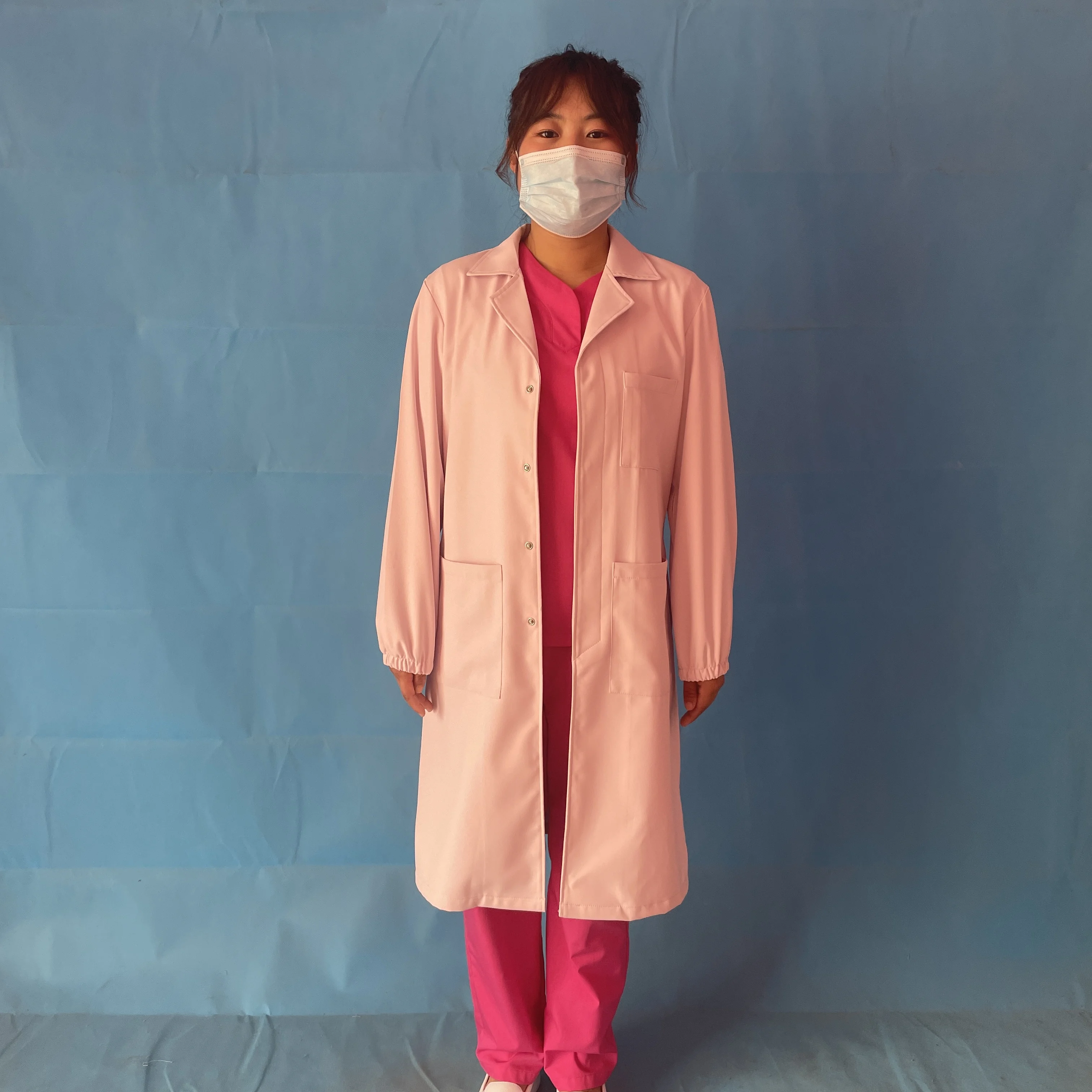 stretch spandex soft fabric fashionable lab coat uniform set for medical hospital wear
