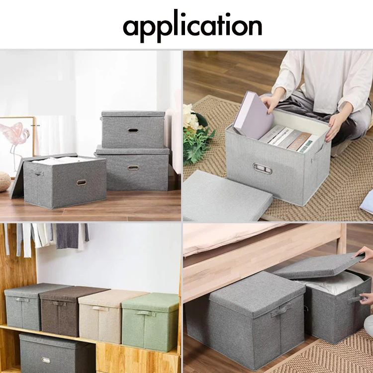 Wholesale Household Solid Color Stackable Foldable Linen Fabric Clothes Blanket Chest Bins Storage Box With Lids