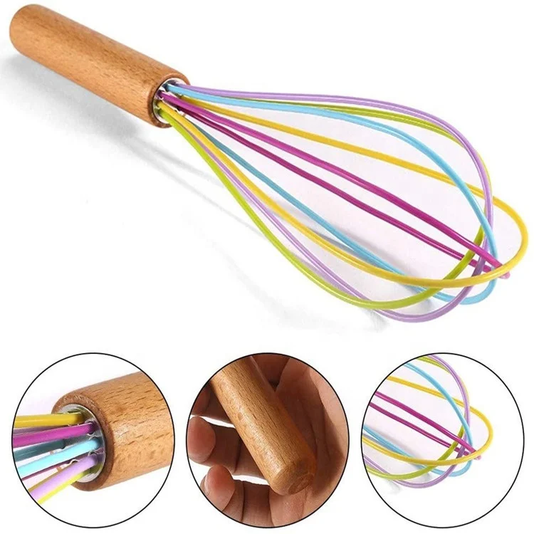 Kitchen accessories gadgets custom logo wooden handle 8 10 12 inch manual egg whip wire whisk for whisking