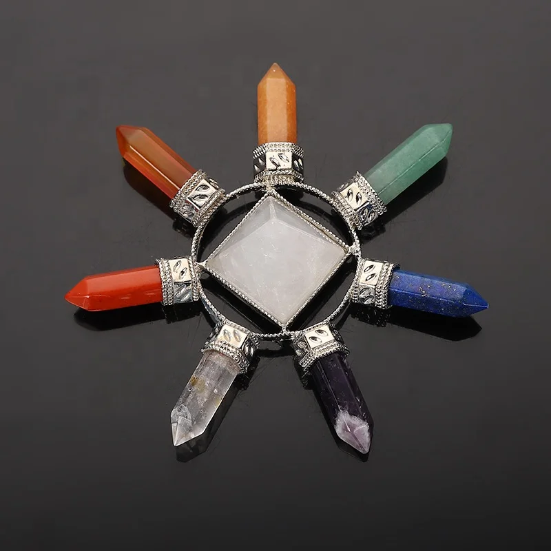 Rock crystal semi-precious stone seven chakra energy pyramid healing stone scalar  energy tower pyramid generator