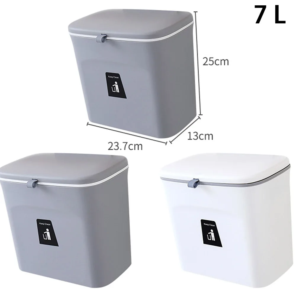 
7l / 9l Kitchen Garbage Can Plastic Trash Bin Cabinet Door Hanging Wall Mounted Trash Bin Garbage With Lid 