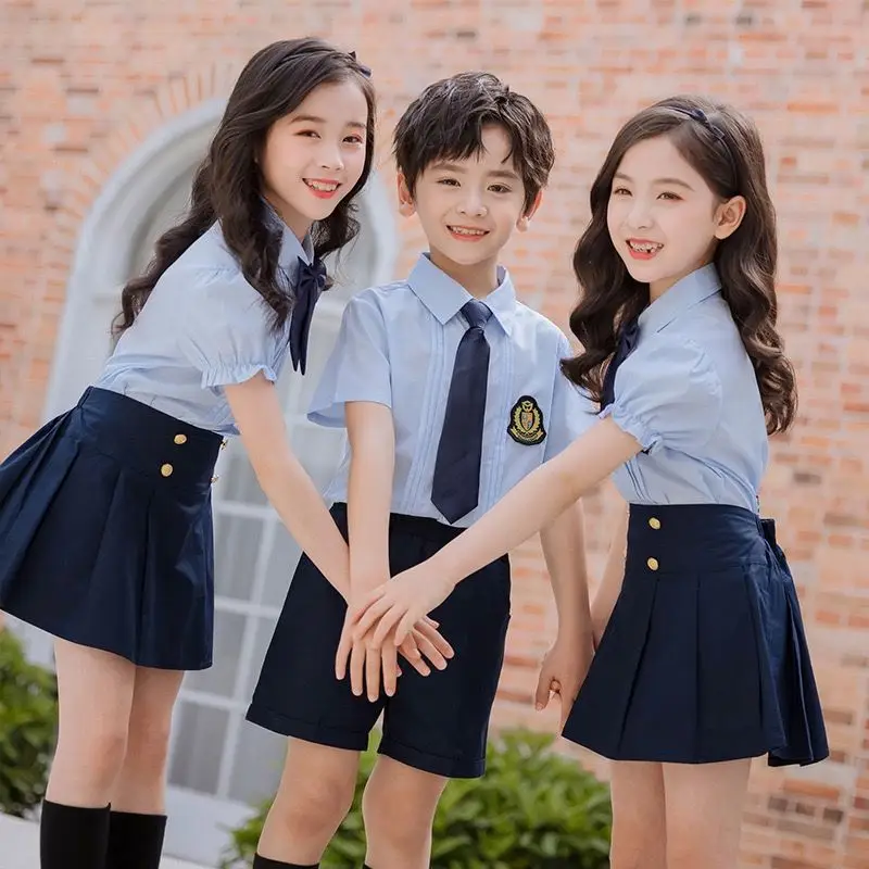 RG-Hot Sale summer boys and girls shirts tops suits 2 pcs sets children school uniform design