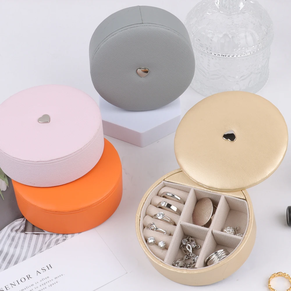 Simple Round Portable Jewelry Storage Box Multi-functional Earrings Ring Jewelry Organizer