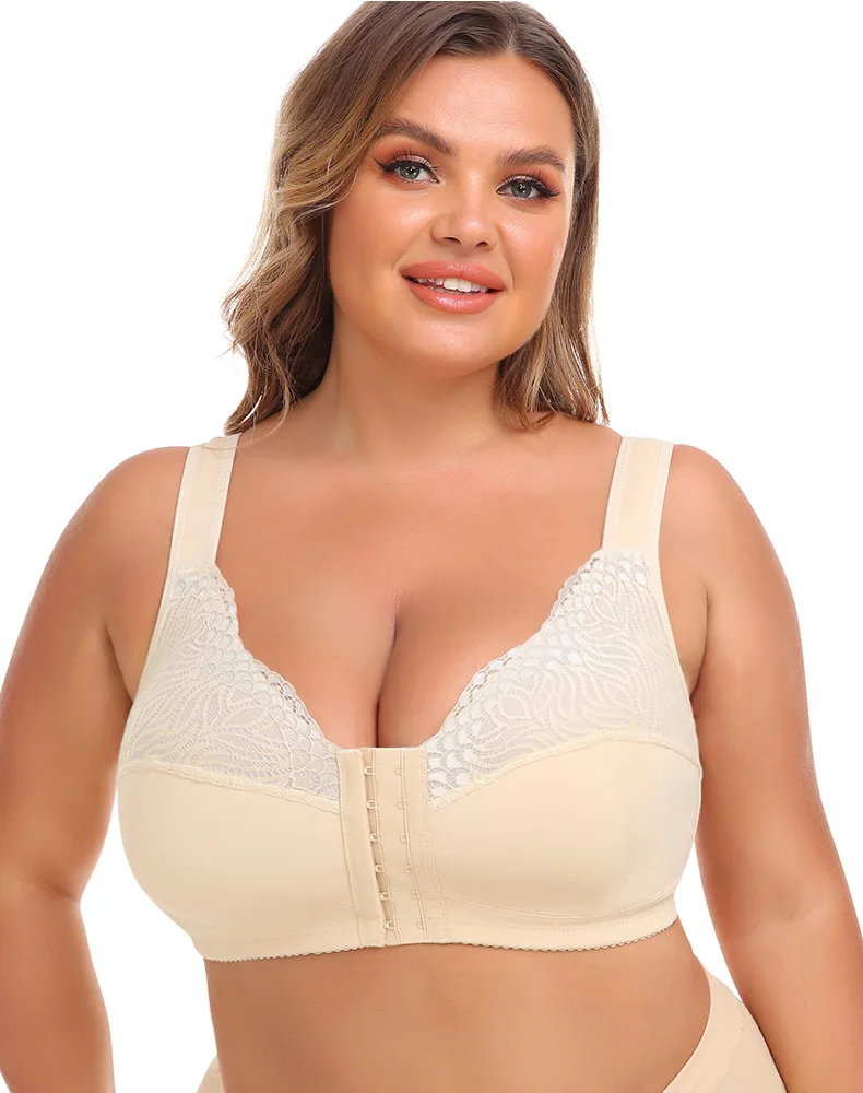 King Mcgreen Star Front Buckle Lace Stitching Bra Back Fat Lift up Bras Wireless Cross Band Back Underwears Breathable Shapewear