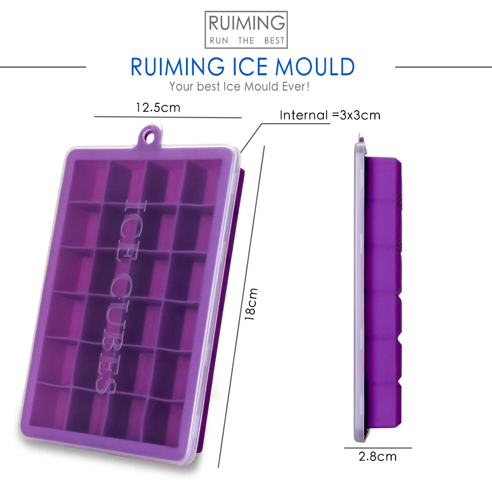 Non Slip Stretchable Silicone Ice Cube Tray With Lids