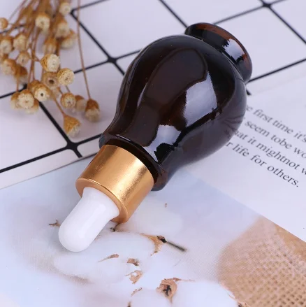 10ml/20ml/30ml Empty Amber Glass Gourd Dropper Bottle Essential Oil Perfume Pipette Bottles Refillable Container