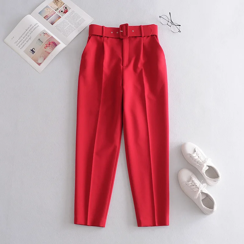 Multi Colors Women Pants For Spring Harem Pants Trousers Ruches With Belt Pencil Pants Solid Casual B14701W