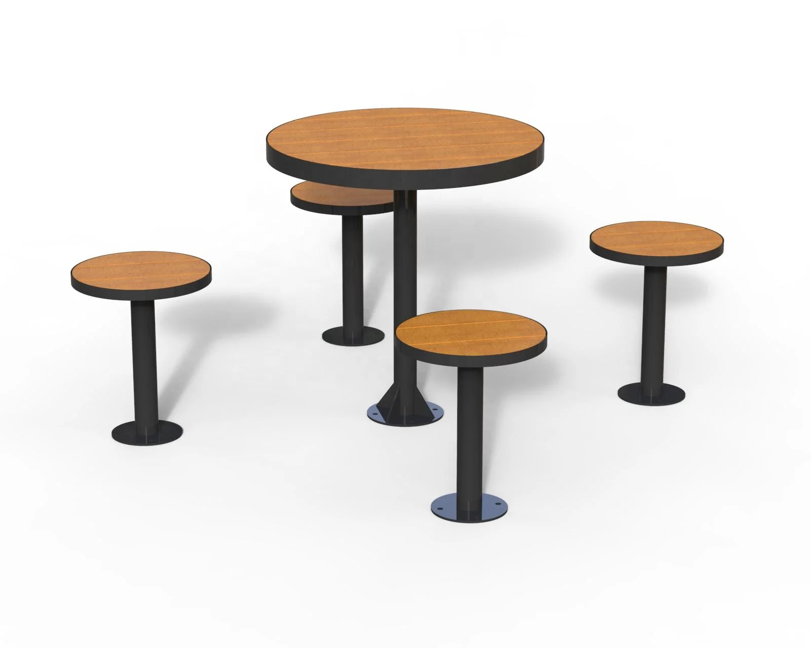 2024 New design rustproof and waterproof outdoor steel and plastic composite wood HDPE round cafe table patio tables